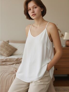 Lucy Love White Strappy Tunic Blouse Button Back Closure Medium Boho Coastal